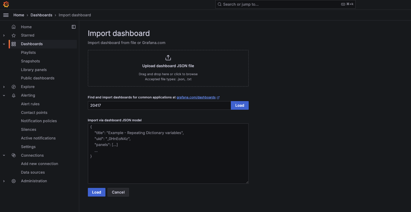 grafana dashboard import